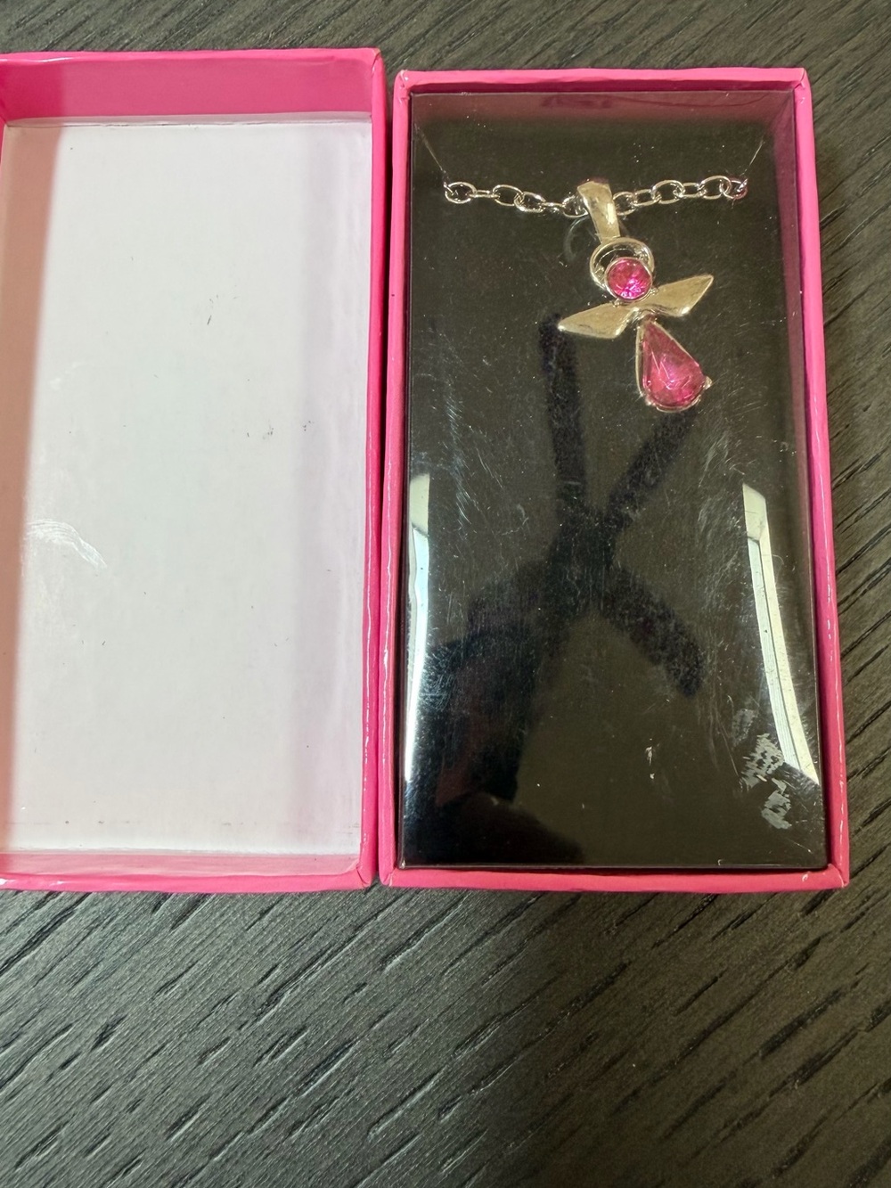 Kids Silver Angel Necklace with Pink Crystal Accent - Picture 1 of 4